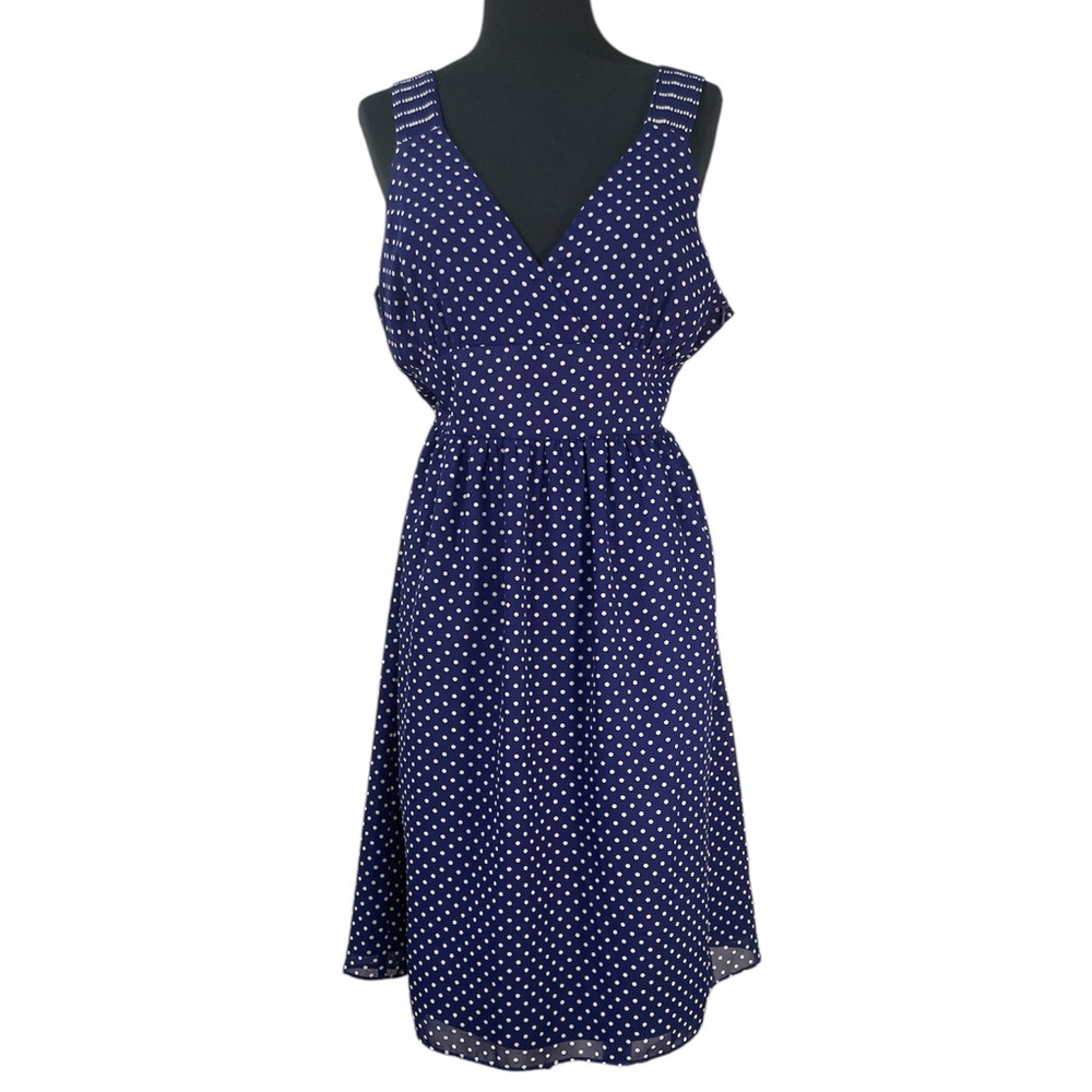 GAP London crossover midi polka dot  print empire waist accordian straps flowing